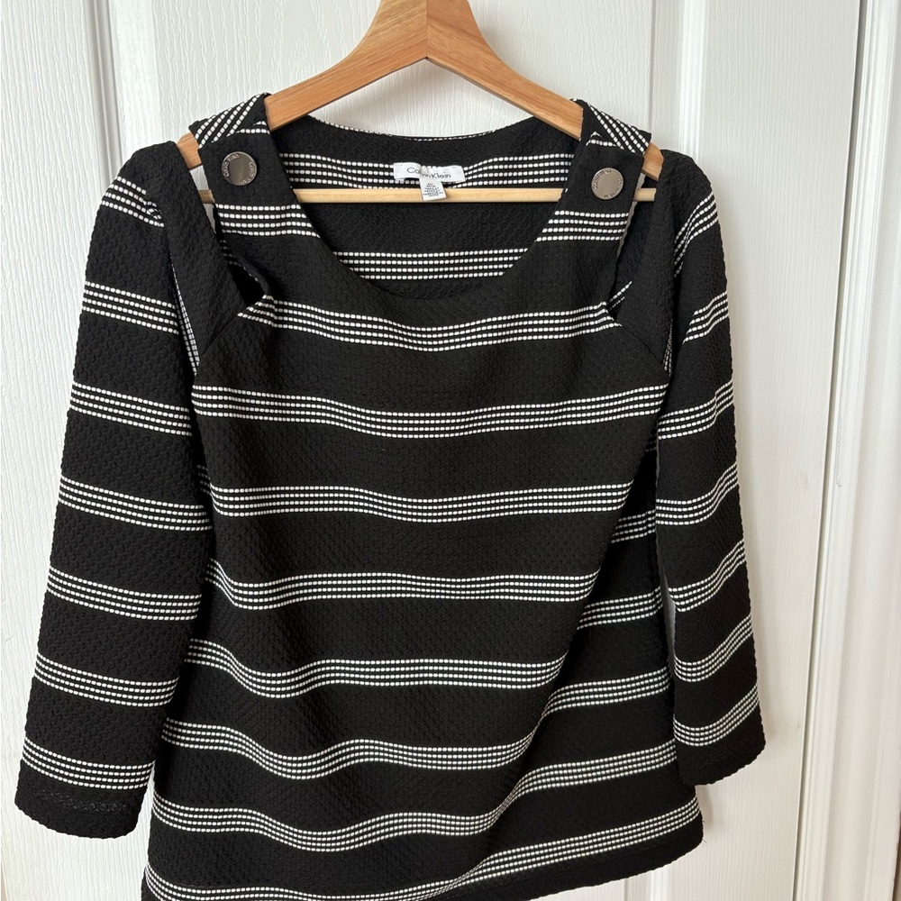 Calvin Klein Black Textured Stripe Blouse